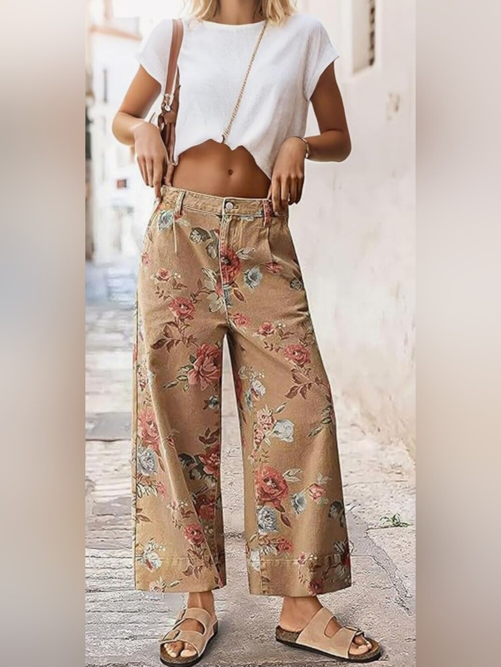 Loveimgs Khaki Floral Wide-Leg Baggy Mid-Rise Jeans - Picture 3 of 12